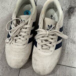 adidas Men’s Suede Sneakers in Off-White and Navy Stripes